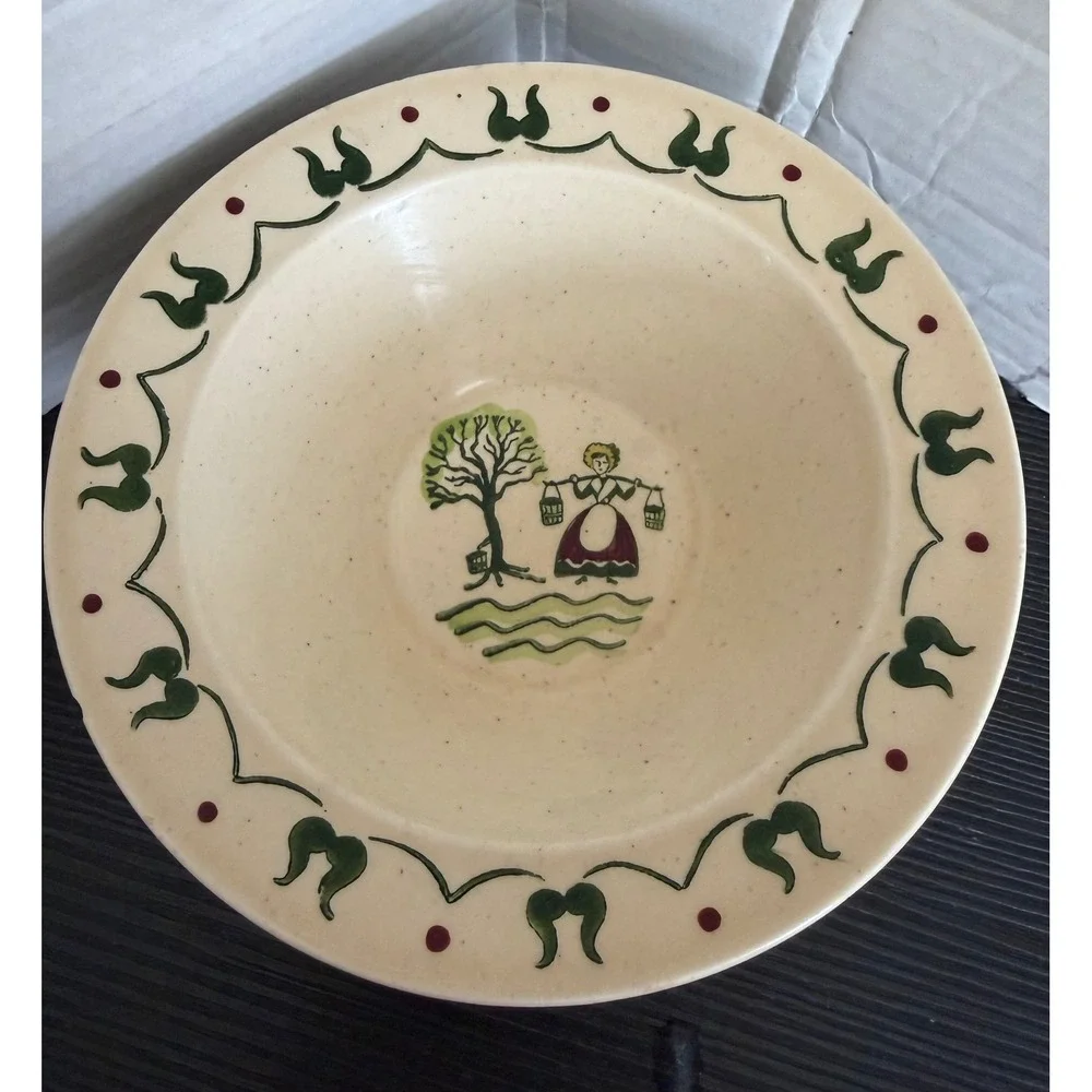 Metlox Poppytrail Hand Painted Bowl California Folk Art Woman Water Buckets 7.5